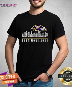 Official Baltimore Ravens 2024 City Skyline Players Name T-Shirt