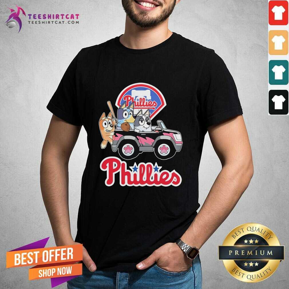 Shirt Top MLB Philadelphia Phillies Bluey Aunt Trixie Driving Car T-Shirt