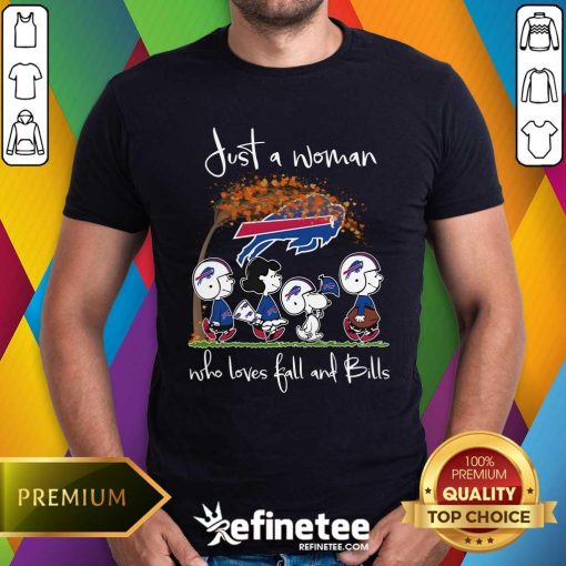 Funny Just A Woman Who Loves Fall And Buffalo Bills NFL X Snoopy T-Shirt
