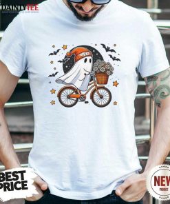 Happy Cute Ghost On Bike Halloween T-Shirt