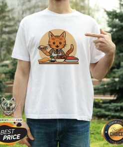 Hot Food Preparation Worker Cat Cartoon T-Shirt