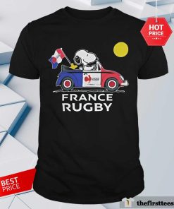 Hot Snoopy And Woodstock Drives Car France Rugby Flag T-Shirt
