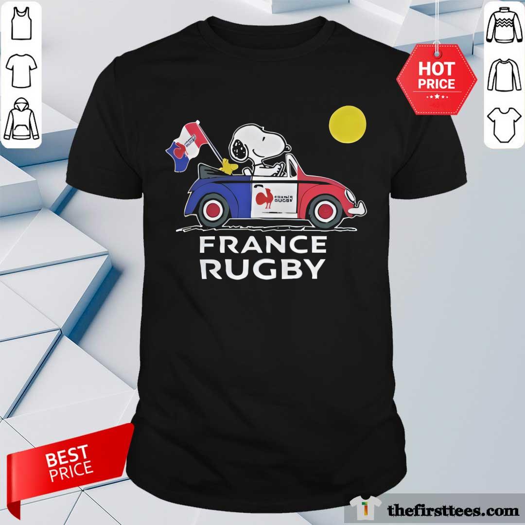 Shirt Hot Snoopy And Woodstock Drives Car France Rugby Flag T-Shirt
