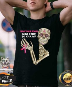 Official Check Your Boobs Skeleton Hand Breast Cancer Awareness T-Shirt