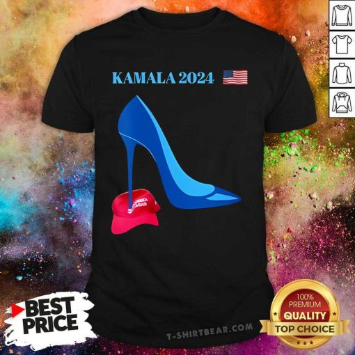 Official Womens Kamala Harris 2024 High Heel Crushed Maga Hat T-Shirt