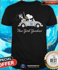 Original Snoopy Drives Car With New York Yankees Flag T-Shirt