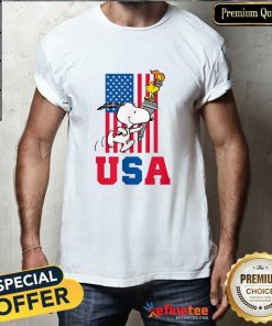 Pretty Peanuts Snoopy And Woodstock Team USA Flag T-Shirt