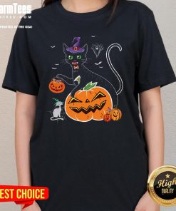 Awesome Womens Cat Pumpkin Halloween Ladies-Tee