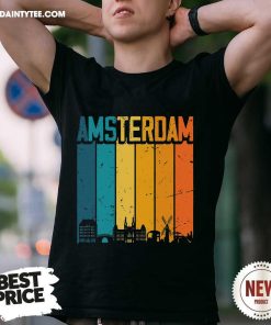 Funny Amsterdam Netherlands Retro Vintage Sunset Skyline Dutch T-Shirt