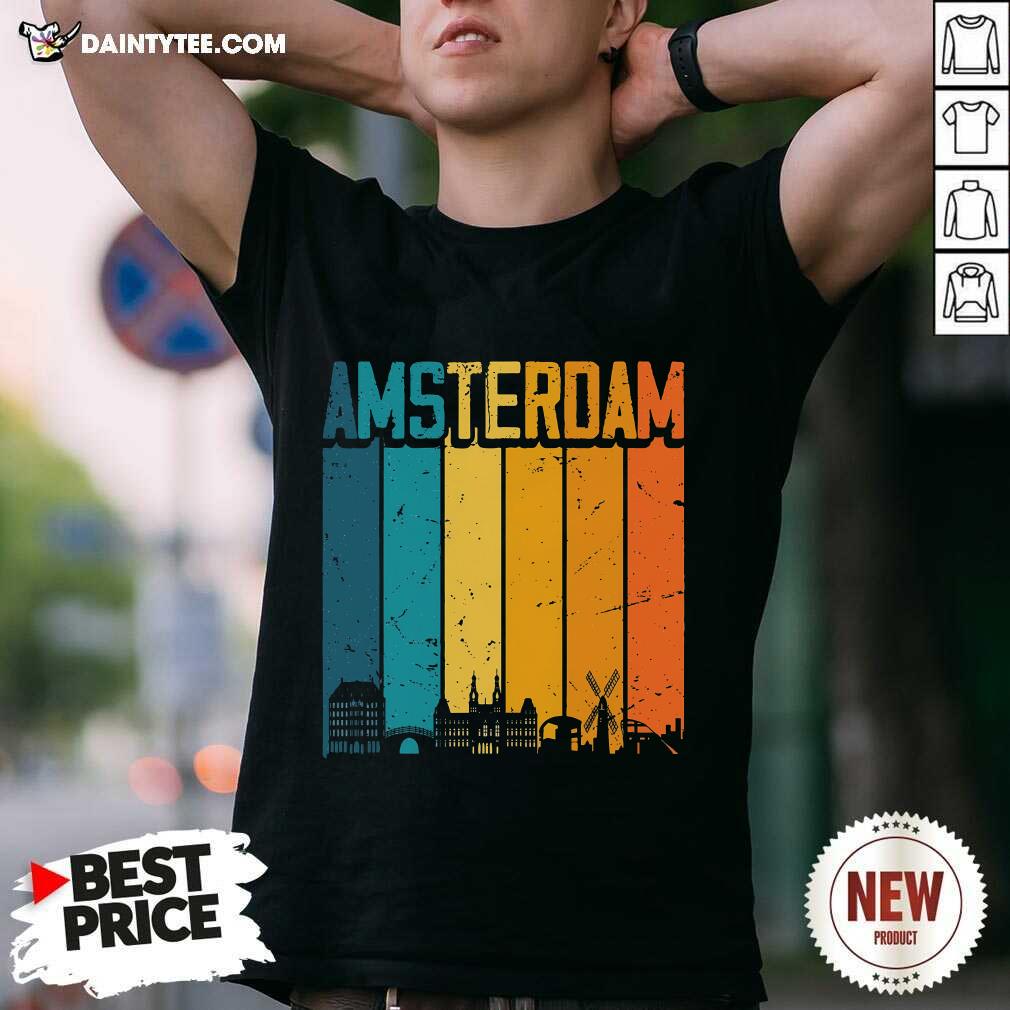 Shirt Funny Amsterdam Netherlands Retro Vintage Sunset Skyline Dutch T-Shirt