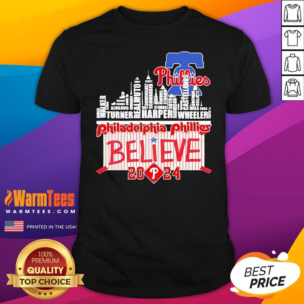 Shirt Hot Philadelphia Phillies Skyline Players Name Believe October 2024 T-Shirt