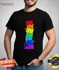 Original LGBT+ Cat Stack Rainbow Pride Equality T-Shirt