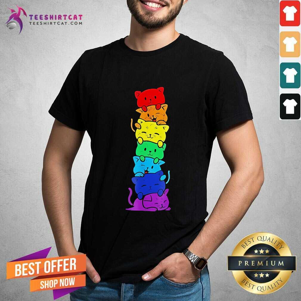 Shirt Original LGBT+ Cat Stack Rainbow Pride Equality T-Shirt