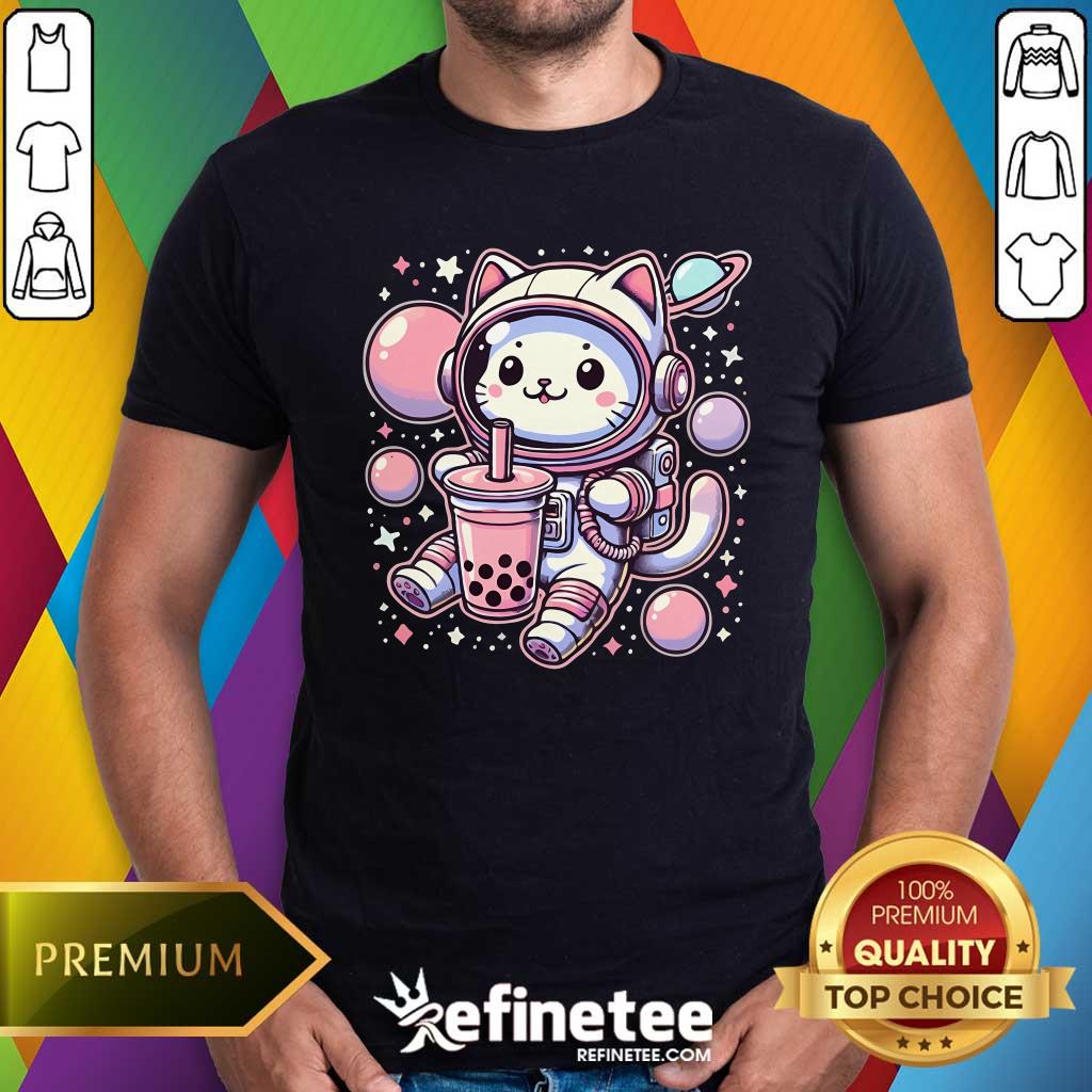 Shirt Premium Cute Astronaut Cat Bubble Boba Tea In Space T-Shirt