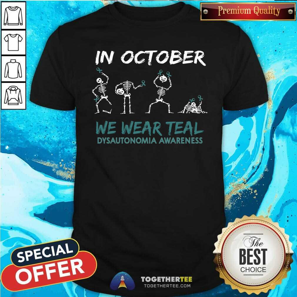 Shirt Top Teal Ribbon Dysautonomia Awareness Skeleton Halloween T-Shirt