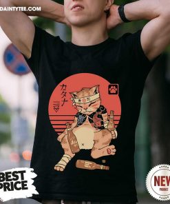 Funny Drunken Cat Katana T-Shirt