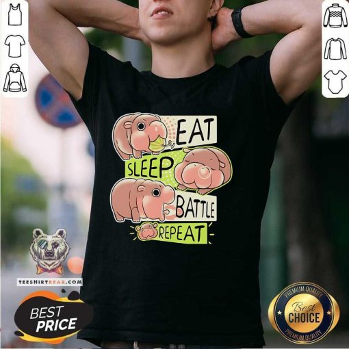 Funny Moo Deng Hippo Eat Sleep Battle Repeat T-Shirt
