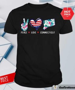Funny Peace Love Connecticut Flag Souvenirs T-Shirt