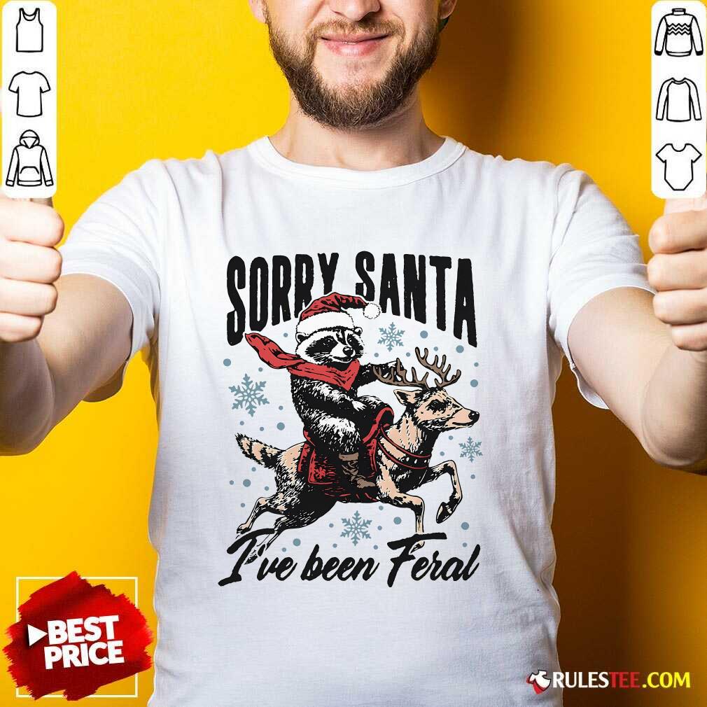Shirt Funny Sorry Santa I've Been Feral Raccoon Riding Horse T-Shirt