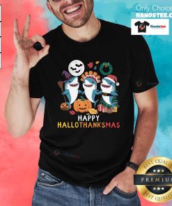 Good Cute Happy Hallothanksmas Christmas Halloween Shark T-Shirt