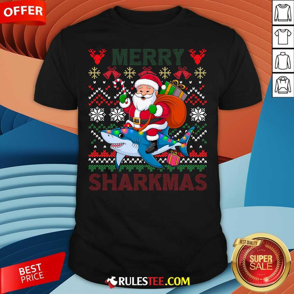 Shirt Nice Merry Sharkmas Christmas Shark Lights Santa Hat T-Shirt