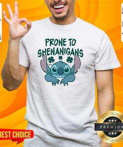 Official Cute St Patrick's Day Prone To Shenanigans Lilo And Stitch T-Shirt
