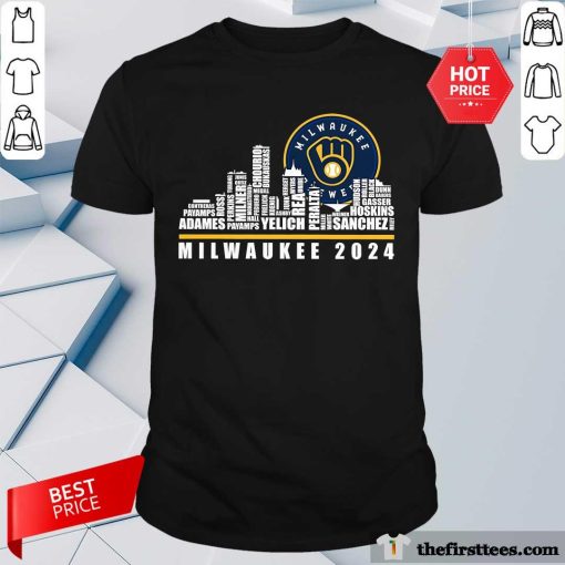 Official Milwaukee Brewers 2024 Skyline Players Name Baseball T-Shirt