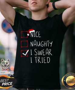 Original Nice Naughty I Swear I Tried Christmas List Xmas Santa T-Shirt