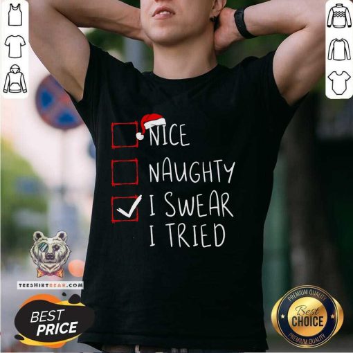 Original Nice Naughty I Swear I Tried Christmas List Xmas Santa T-Shirt