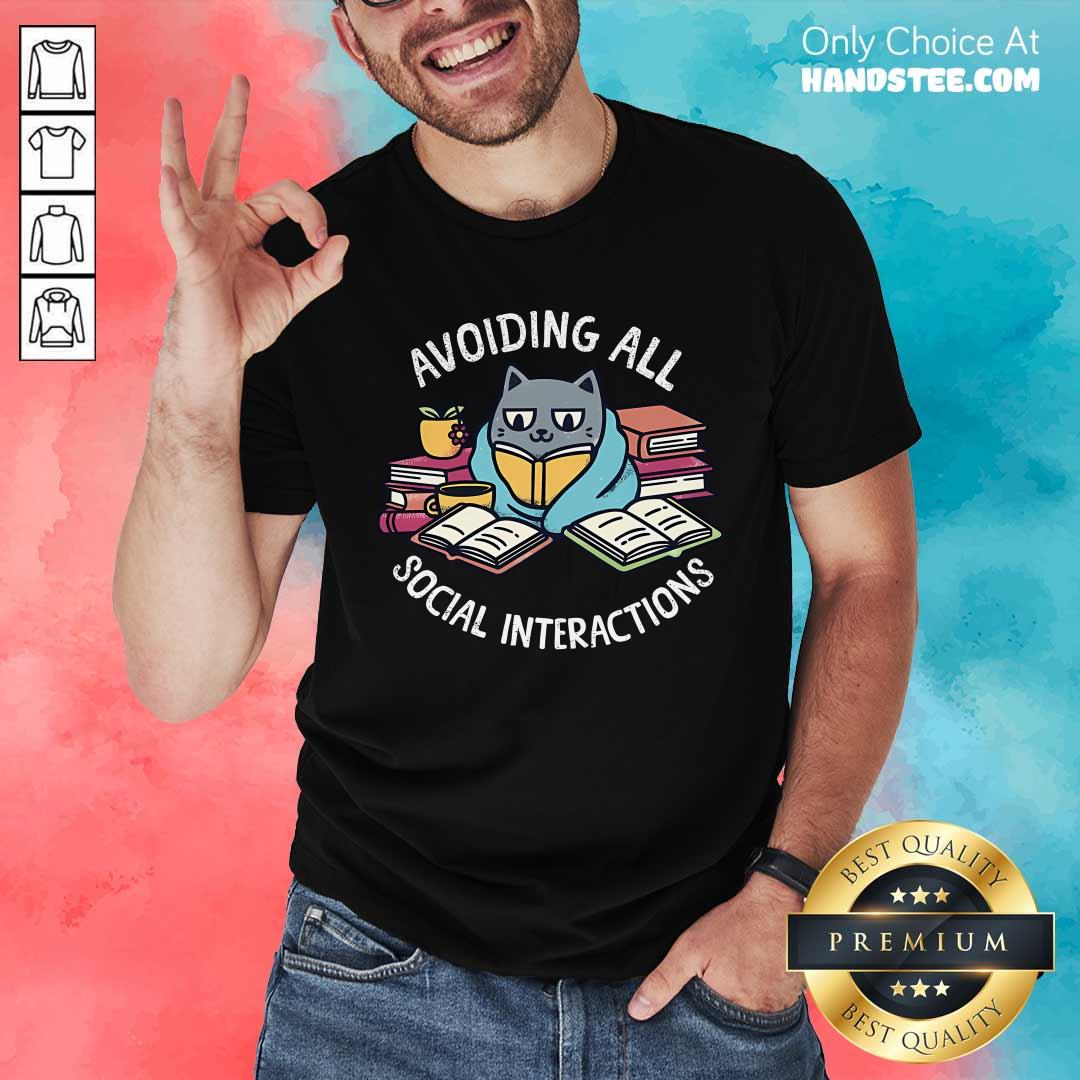 Shirt Premium Cute Cat Avoiding All Social Interactions Books Lover T-Shirt