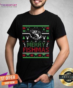 Top Happy Merry Fishmas Ugly Christmas Apparel Bass Fish T-Shirt