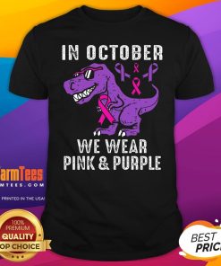 Top In October We Wear Pink And Purple Breast Cancer Awareness T-Shirt