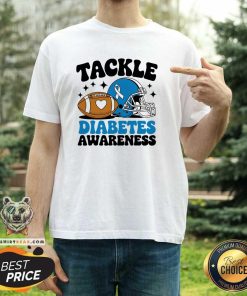 Top Tackle Diabetic Type 1 Blue Football Diabetes Awareness T-Shirt