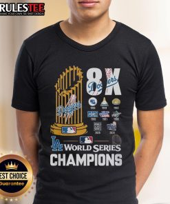 Alt Text: Awesome 8X Dodgers World Series Champions T-Shirt featuring team logo and vibrant design for fans.