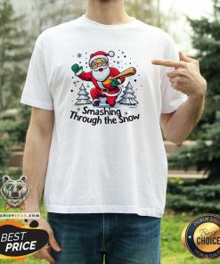 Awesome Baseball Player Christmas Santa Smashing Through The Snow T-Shirt