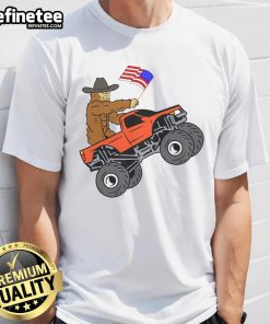 Awesome Bigfoot USA flag monster truck metallic star ornament t-shirt design featuring a vibrant graphic and bold colors.