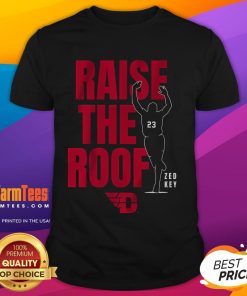 Alt Text: Awesome Dayton Basketball Raise The Roof T-Shirt featuring vibrant graphics and a sporty design for fans.