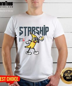 Awesome Flight 6 Banana Power Starship T-Shirt featuring a vibrant graphic design of a starship and bananas.