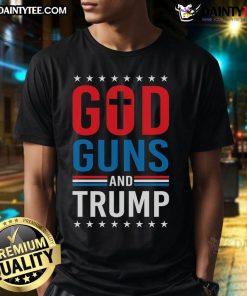 Awesome God Guns And Trump 2024 Election T-Shirt featuring bold graphics and patriotic themes for supporters.