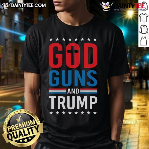 Awesome God Guns And Trump 2024 Election T-Shirt featuring bold graphics and patriotic themes for supporters.