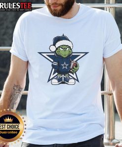 Awesome Grinch Hug Ball Dallas Cowboys Christmas T-Shirt featuring festive Grinch design and team colors for holiday cheer.