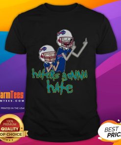 Alt Text: Awesome Haters Gonna Hate Rick And Morty Buffalo Bills NFL T-Shirt featuring vibrant graphics and bold team colors.