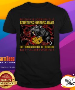 Awesome Japanese Horror Rat Retro T-Shirt featuring eerie designs and the phrase 'Countless Horrors Await' for horror fans.
