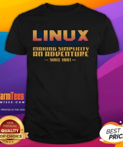 Awesome Linux Making Simplicity An Adventure Retro T-Shirt featuring bold graphics and a vintage design for tech enthusiasts.