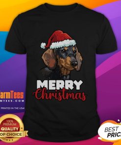 Awesome Merry Christmas Dachshund Dog Lover T-Shirt featuring a festive design with a cheerful dachshund in holiday attire.