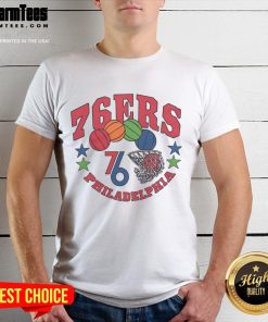 Awesome Philadelphia 76ers T-Shirt featuring bold team logo and vibrant colors, perfect for any basketball fan.