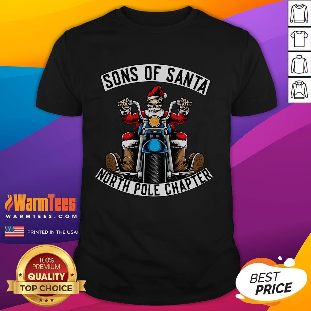 Awesome Sons Of Santa Merry Christmas Rocker Motorcycle Skeleton T Shirt Alt Text: Awesome Sons Of Santa Merry Christmas Rocker Motorcycle Skeleton T-Shirt featuring a festive skeleton on a bike.