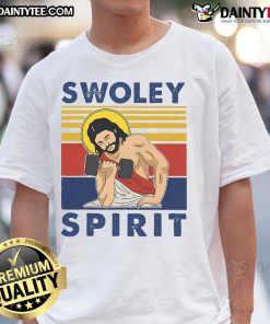 Alt Text: Awesome Swoley Spirit Weightlifting Jesus T-Shirt featuring a bold design and fitness-inspired graphics.