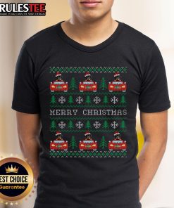 Awesome Ugly Christmas Rottweiler Car T-Shirt featuring a Rottweiler in a Santa hat for festive holiday fun.