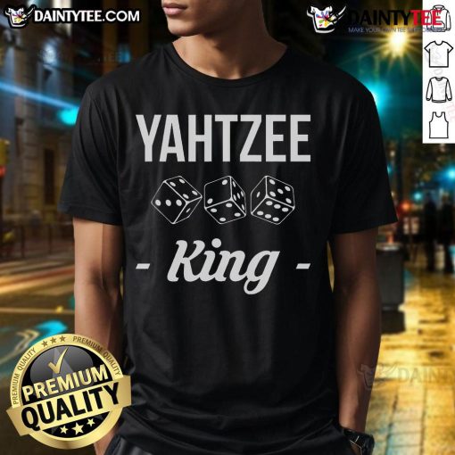 Awesome Yahtzee King Player Dice Game T-Shirt featuring colorful graphics and playful dice design, perfect for gamers.